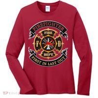 Firefighter Biker Logo First In Last Out Women's Long Sleeve Shirt thumb 0