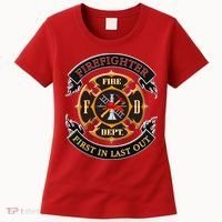 Firefighter Biker Logo First In Last Out Women's T-Shirt thumb 0