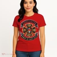 Firefighter Biker Logo First In Last Out Women's T-Shirt thumb 4
