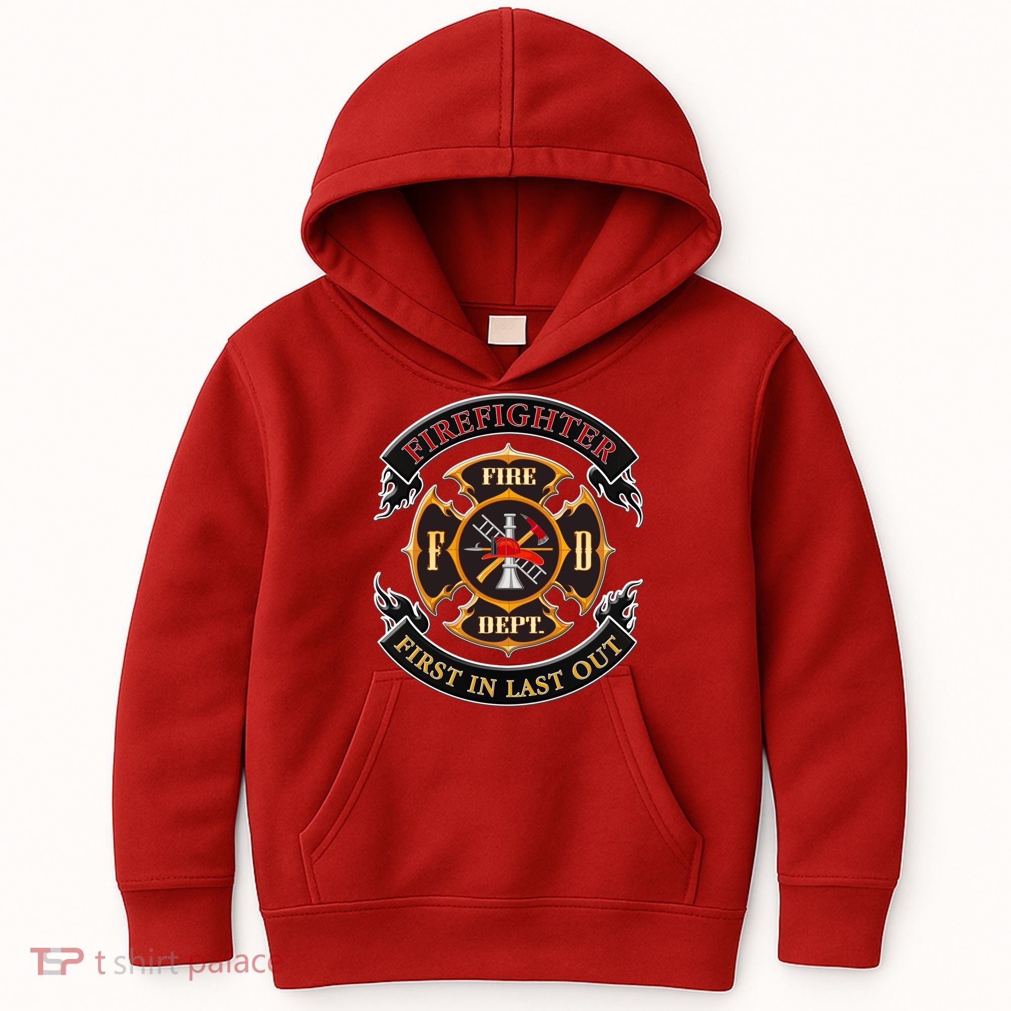 Firefighter Biker Logo First In Last Out Kids Hoodie