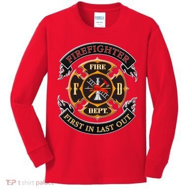Firefighter Biker Logo First In Last Out Kids Long Sleeve Shirt