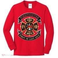 Firefighter Biker Logo First In Last Out Kids Long Sleeve Shirt thumb 0
