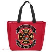 Firefighter Biker Logo First In Last Out Tote Bag thumb 0
