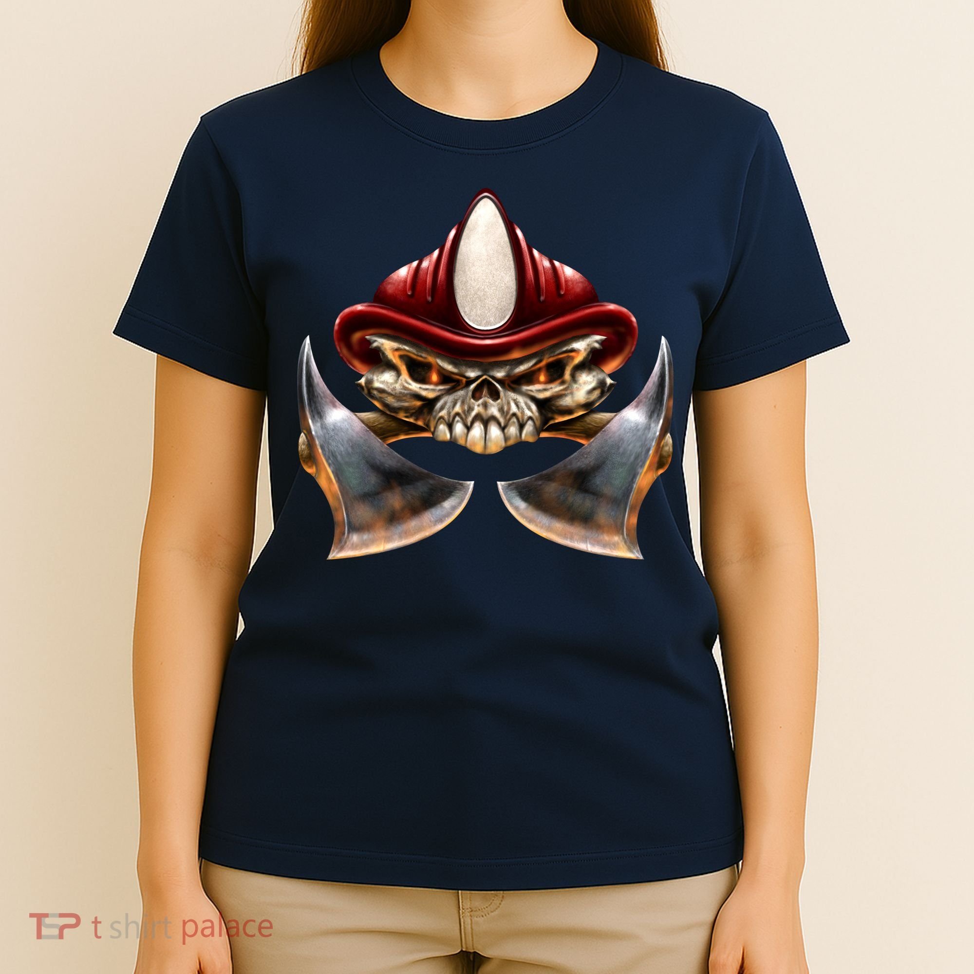 Firefighter Fire Skull Axe T-Shirt