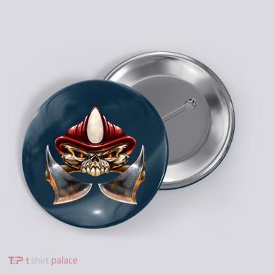 Firefighter Fire Skull Axe Button