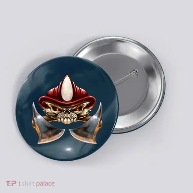 Firefighter Fire Skull Axe Button