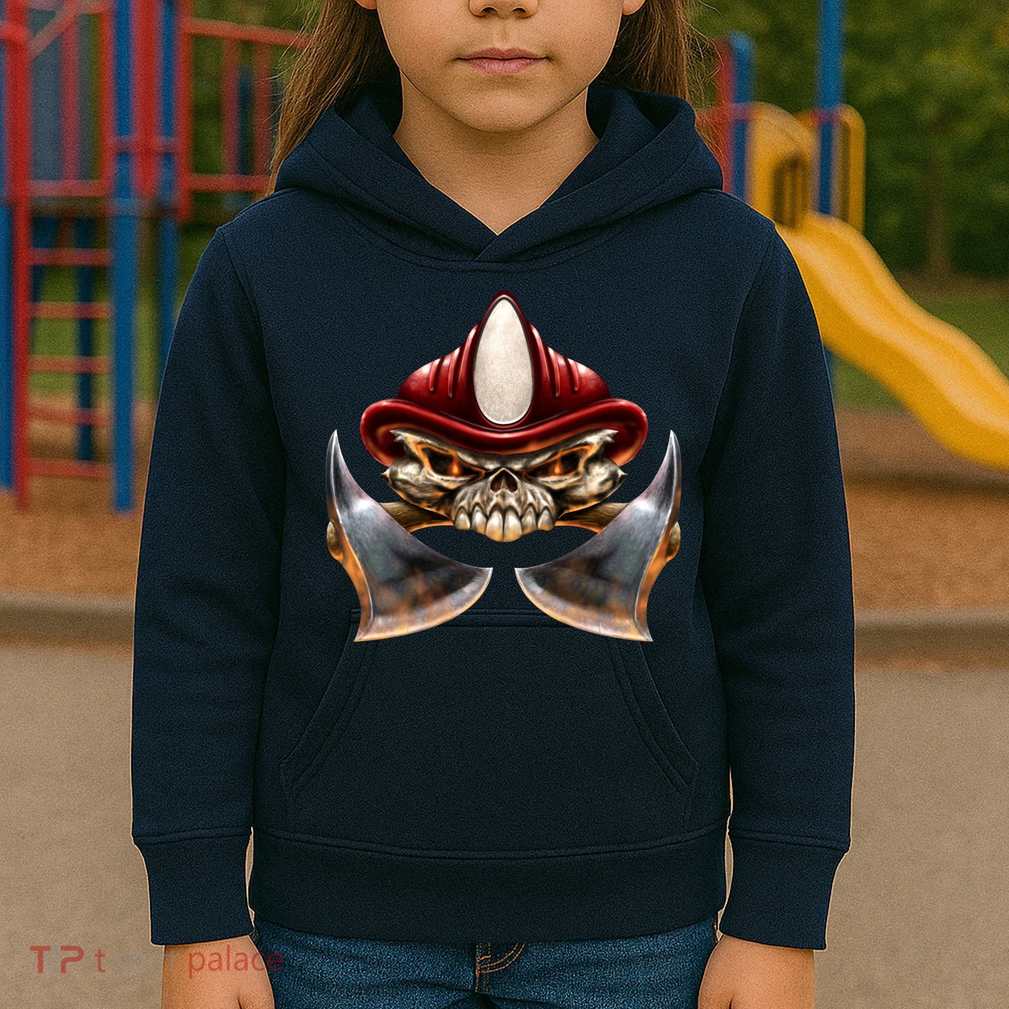 Firefighter Fire Skull Axe Kids Hoodie