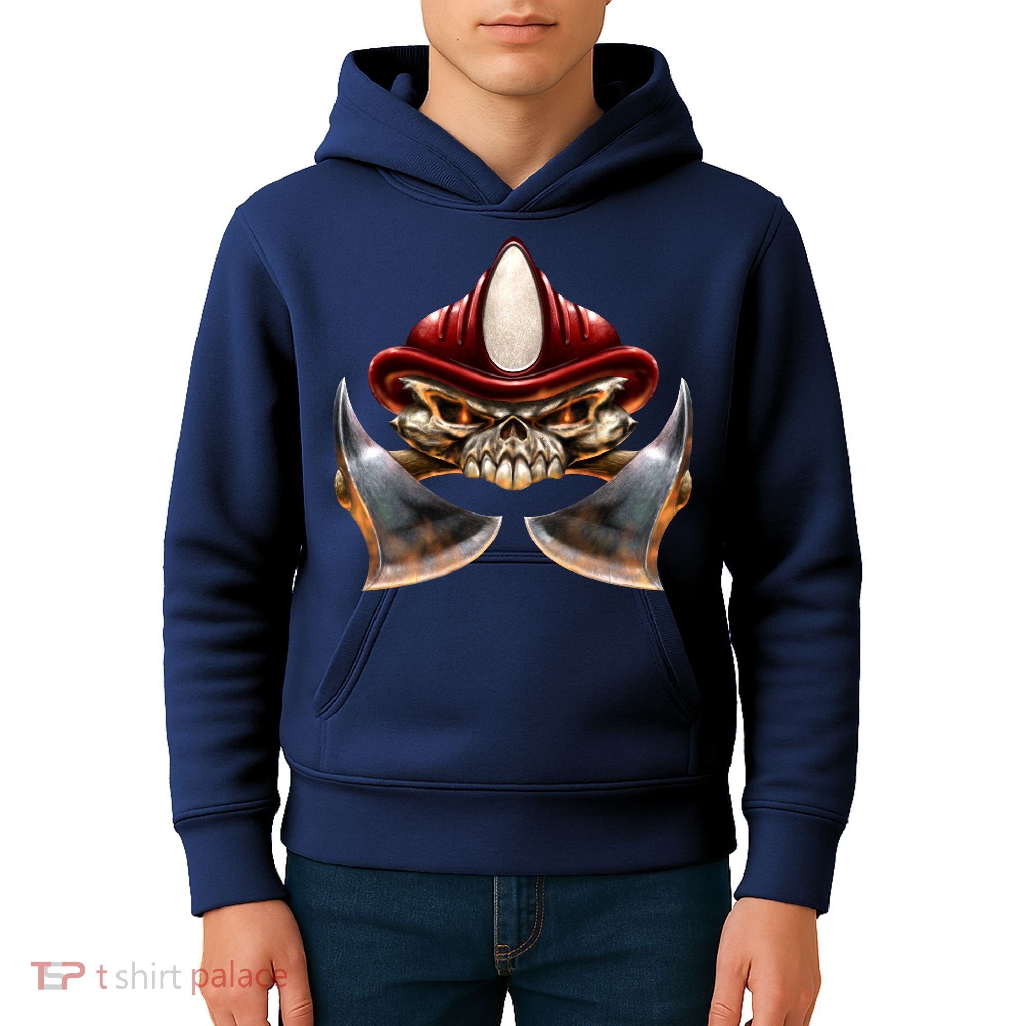 Firefighter Fire Skull Axe Kids Hoodie