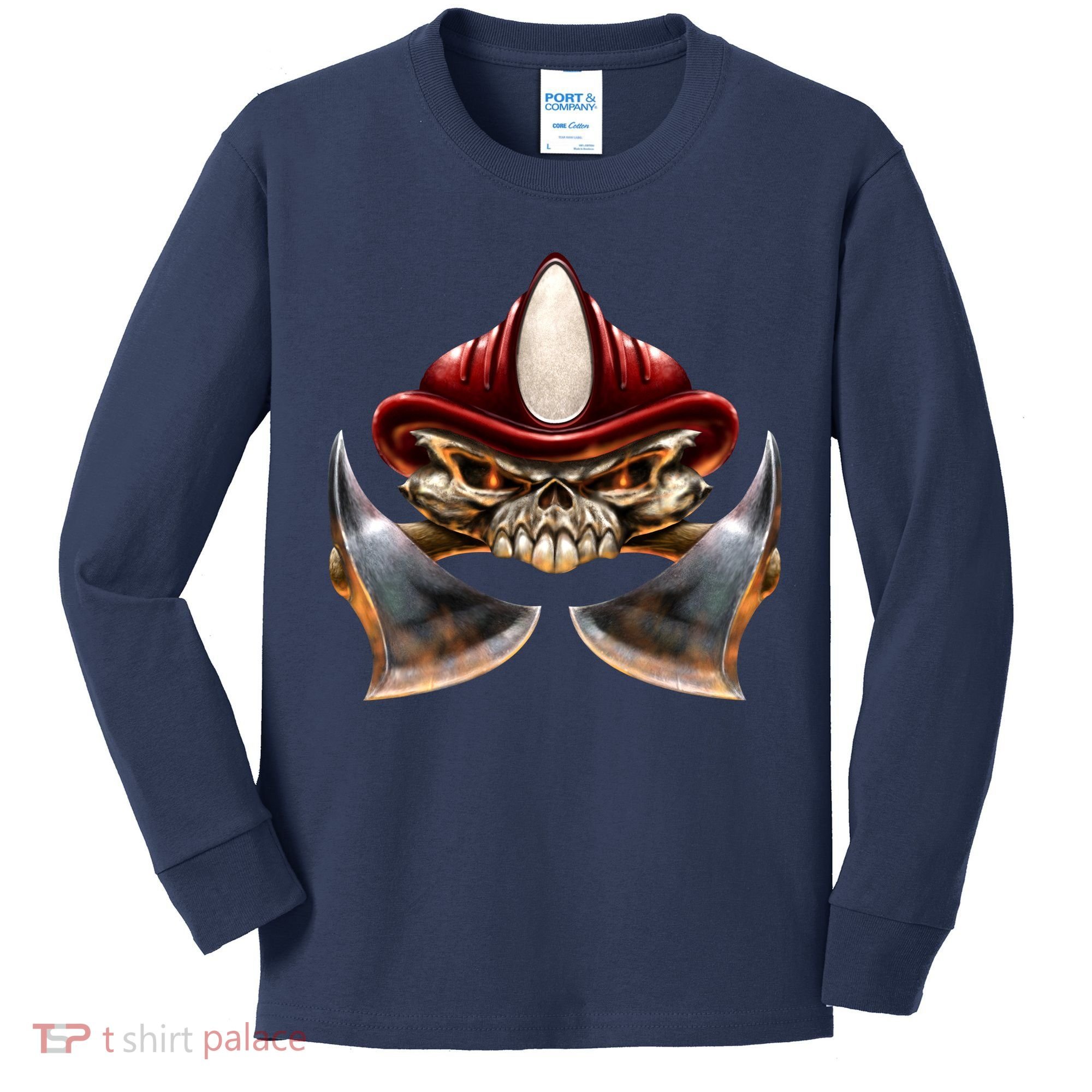 Firefighter Fire Skull Axe Kids Long Sleeve Shirt