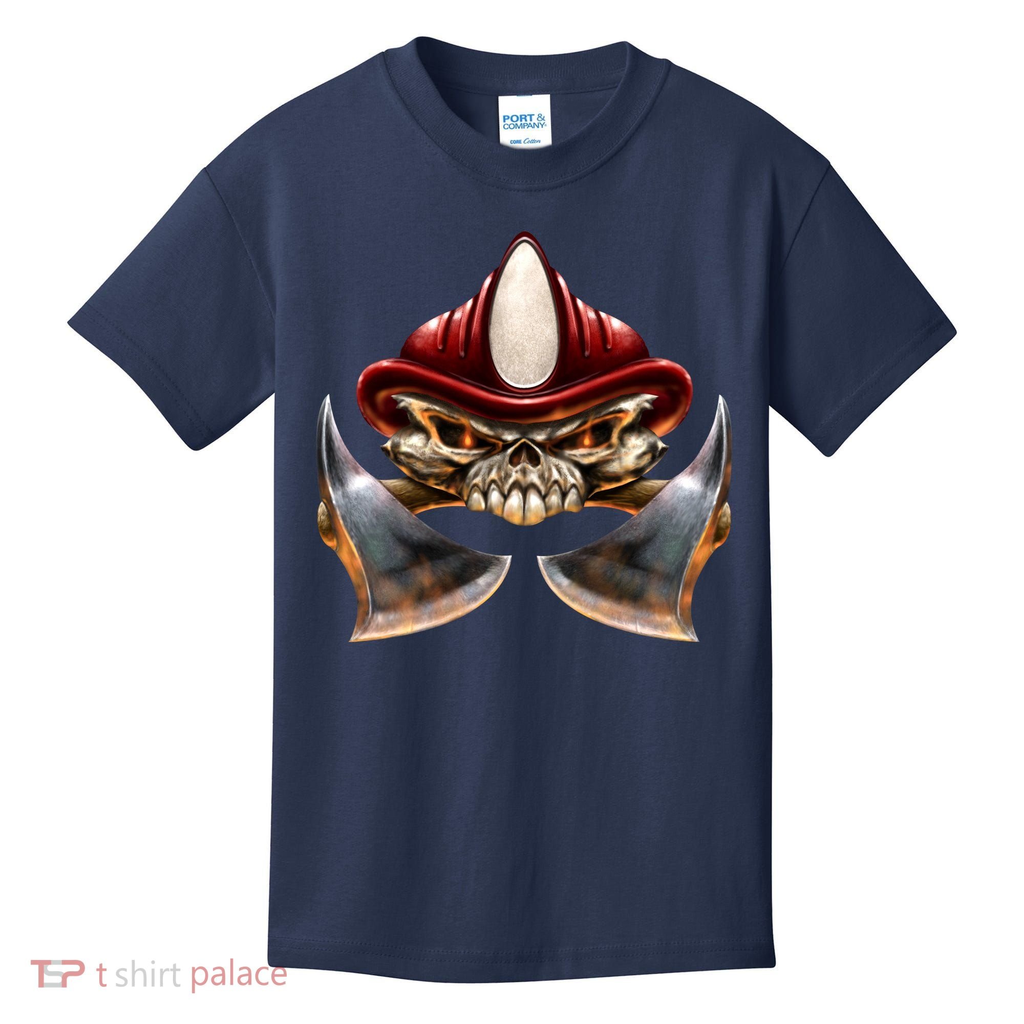 Firefighter Fire Skull Axe Kids T-Shirt