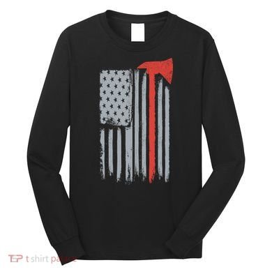 Firefighter Red Axe Vintage American Flag Long Sleeve Shirt