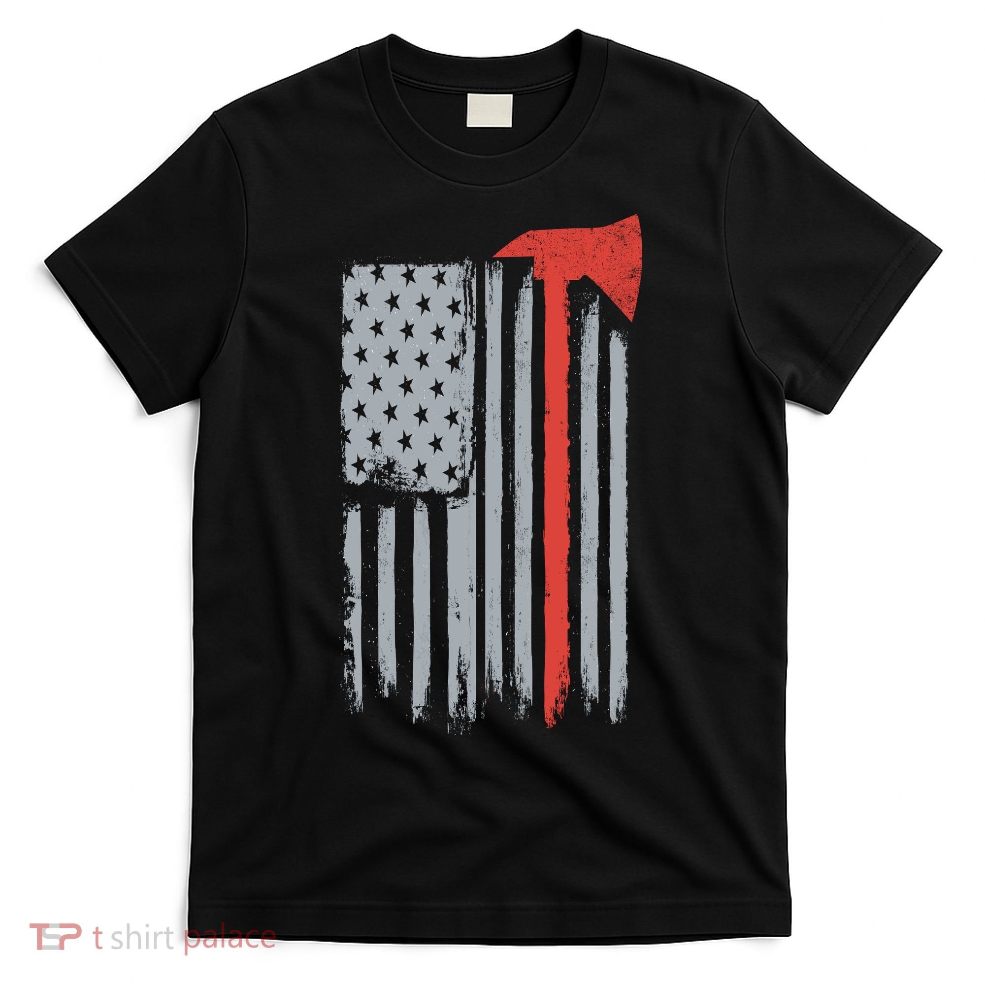 Firefighter Red Axe Vintage American Flag T-Shirt