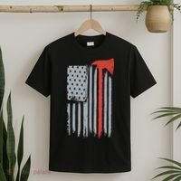 Firefighter Red Axe Vintage American Flag T-Shirt thumb 2