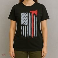 Firefighter Red Axe Vintage American Flag T-Shirt thumb 4