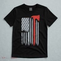 Firefighter Red Axe Vintage American Flag T-Shirt thumb 5