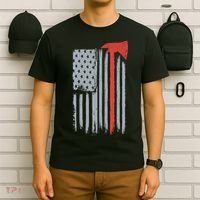 Firefighter Red Axe Vintage American Flag T-Shirt thumb 6