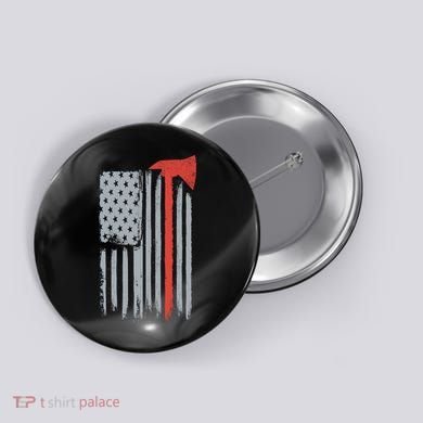 Firefighter Red Axe Vintage American Flag Button
