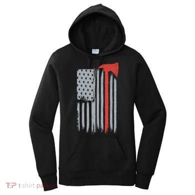 Firefighter Red Axe Vintage American Flag Women's Hoodie