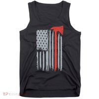 Firefighter Red Axe Vintage American Flag Tank Top thumb 0