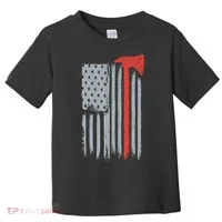 Firefighter Red Axe Vintage American Flag Toddler T-Shirt thumb 0