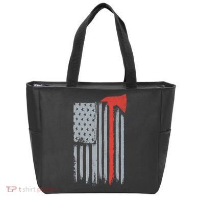 Firefighter Red Axe Vintage American Flag Tote Bag