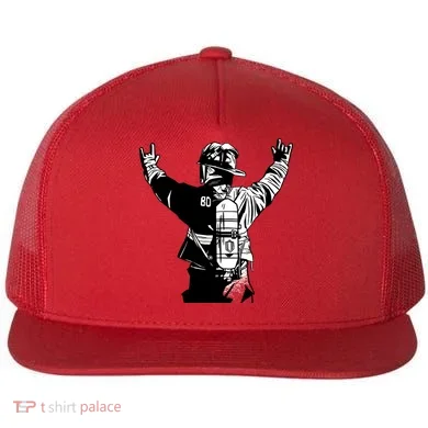 Firefighter Rock Hands Flat Bill Trucker Hat