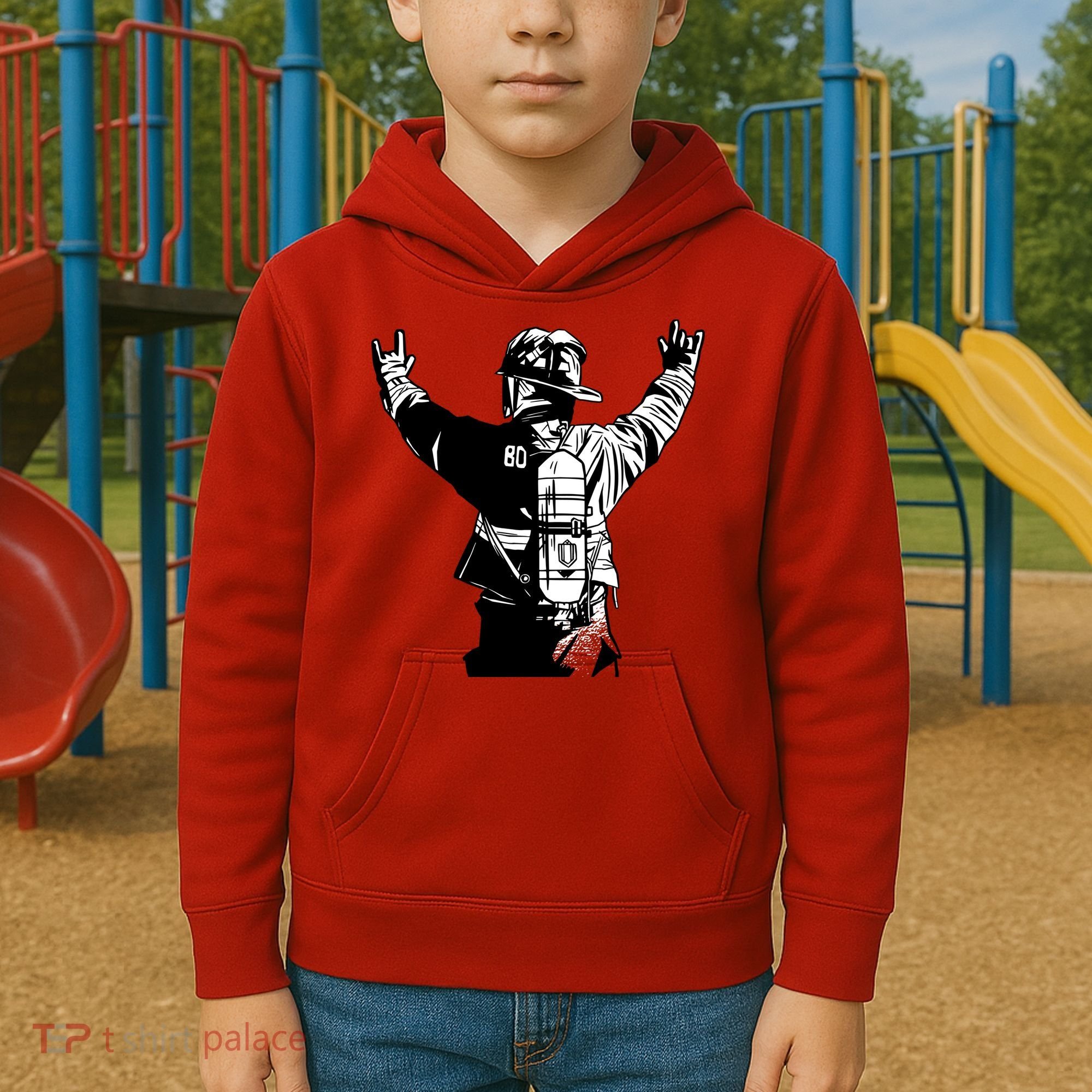 Firefighter Rock Hands Kids Hoodie
