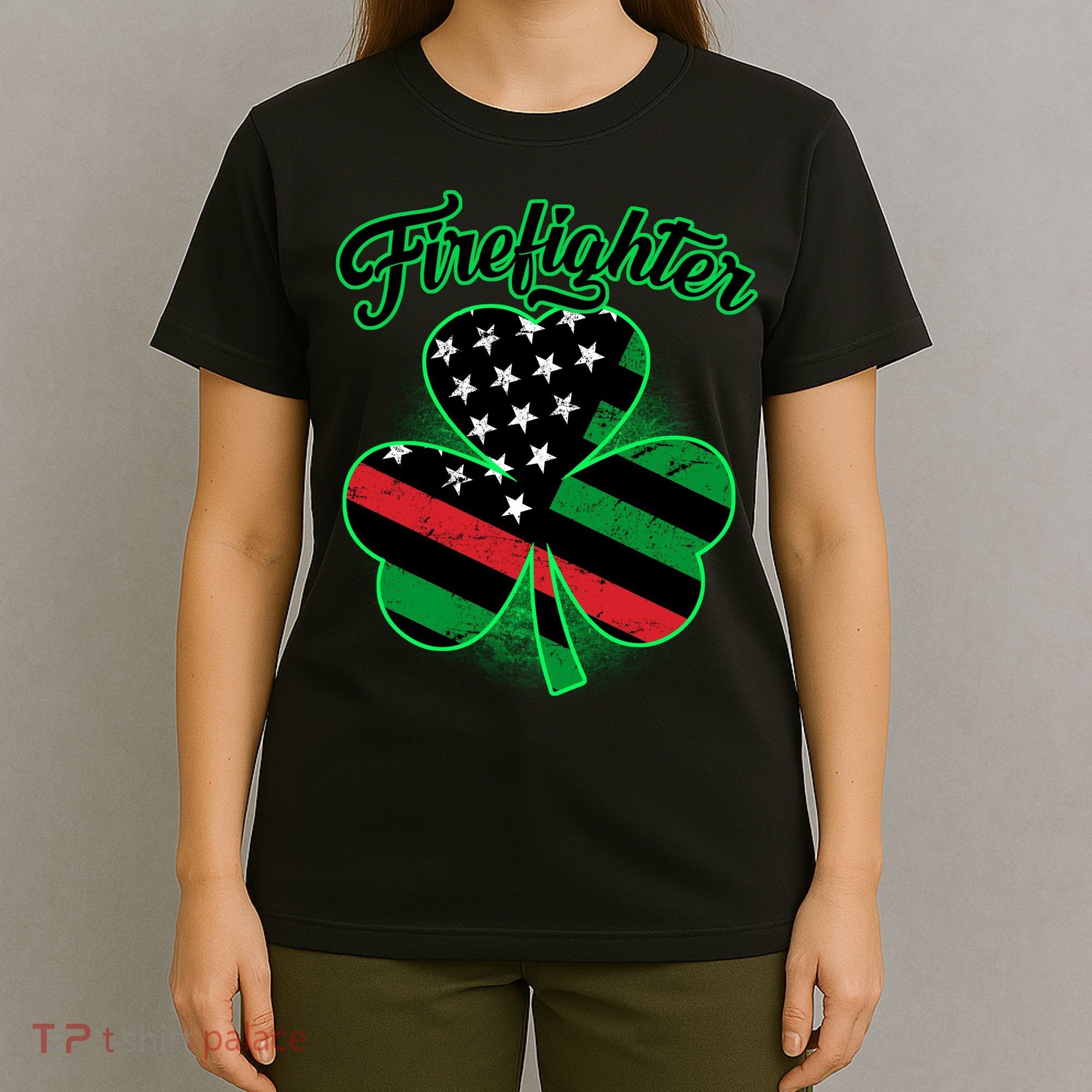 Firefighter St. Patrick's Day Red Line Clover T-Shirt