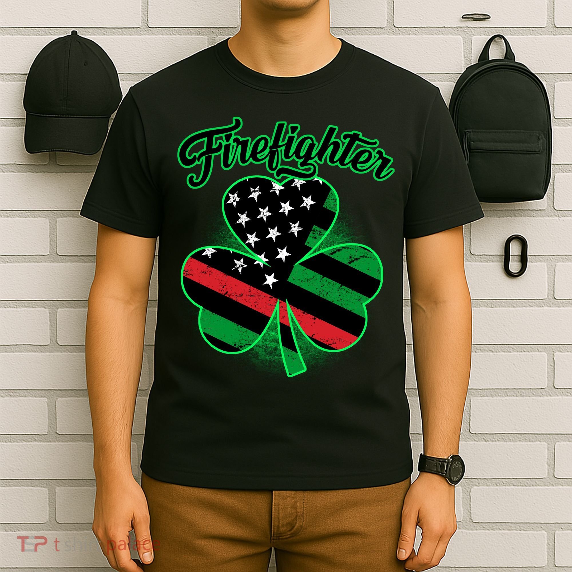 Firefighter St. Patrick's Day Red Line Clover T-Shirt