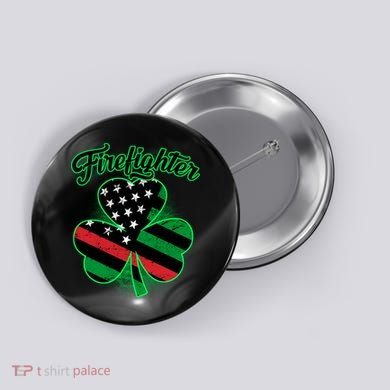 Firefighter St. Patrick's Day Red Line Clover Button