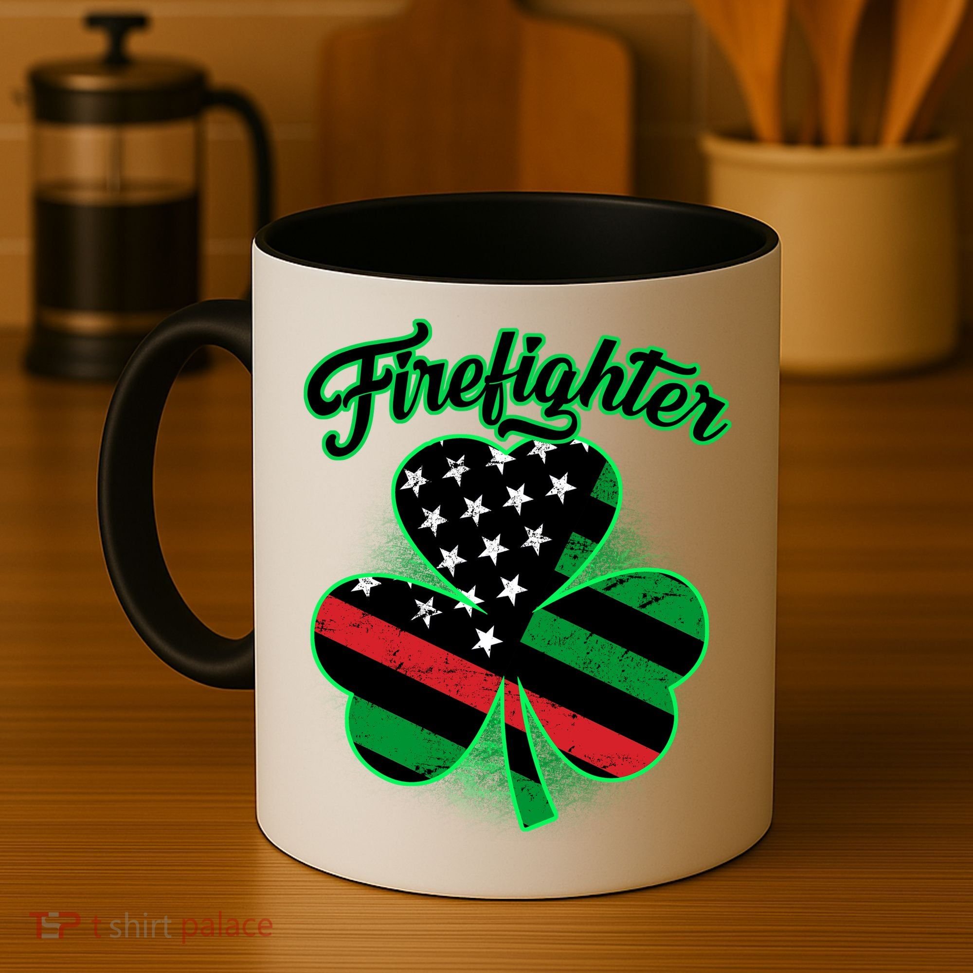 Firefighter St. Patrick's Day Red Line Clover Coffee Mug