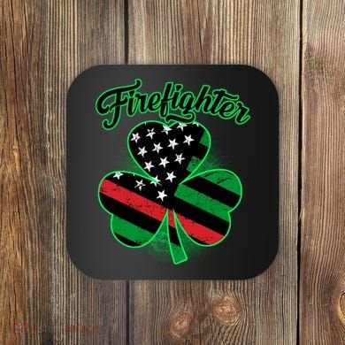 Firefighter St. Patrick's Day Red Line Clover Coaster