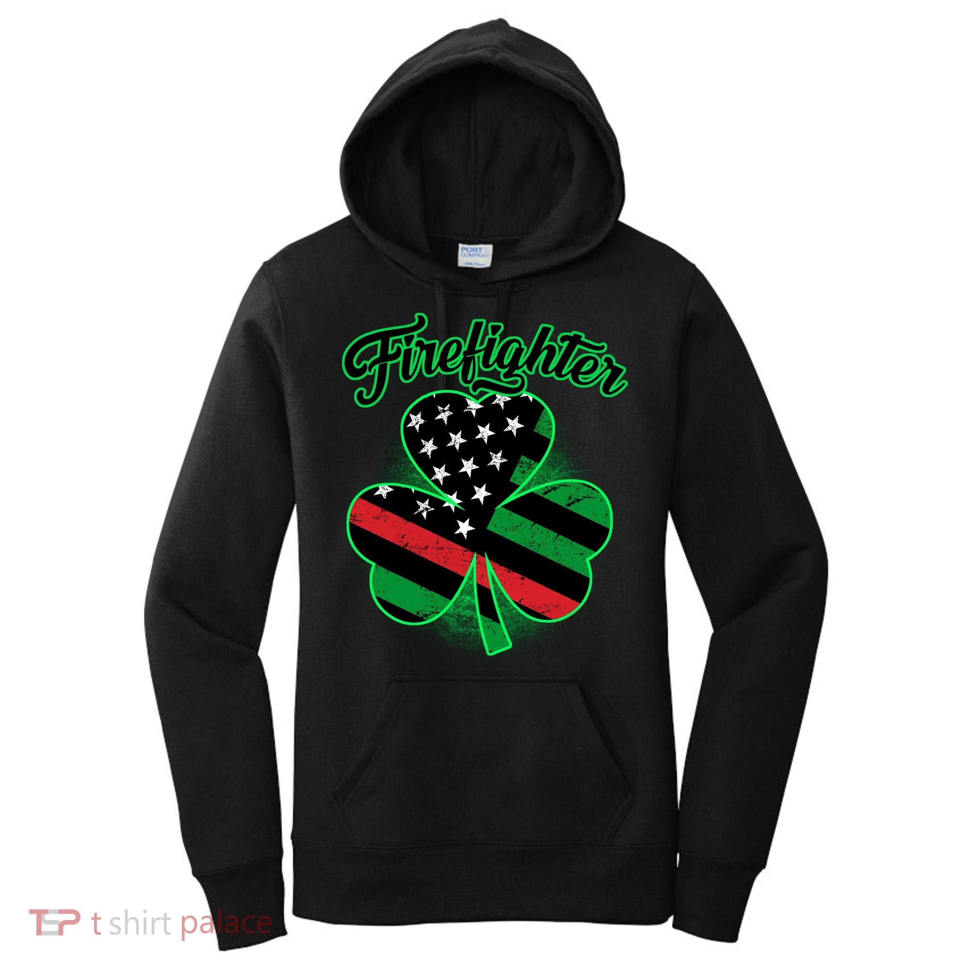 Firefighter St. Patrick's Day Red Line Clover Women's Hoodie