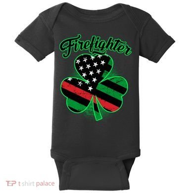 Firefighter St. Patrick's Day Red Line Clover Baby Bodysuit