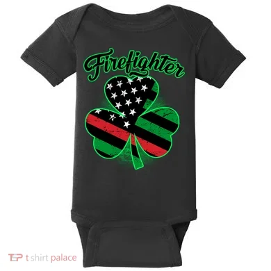 Firefighter St. Patrick's Day Red Line Clover Baby Bodysuit