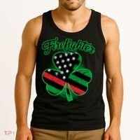 Firefighter St. Patrick's Day Red Line Clover Tank Top thumb 3