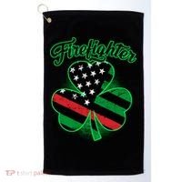 Firefighter St. Patrick's Day Red Line Clover Golf Towel thumb 0