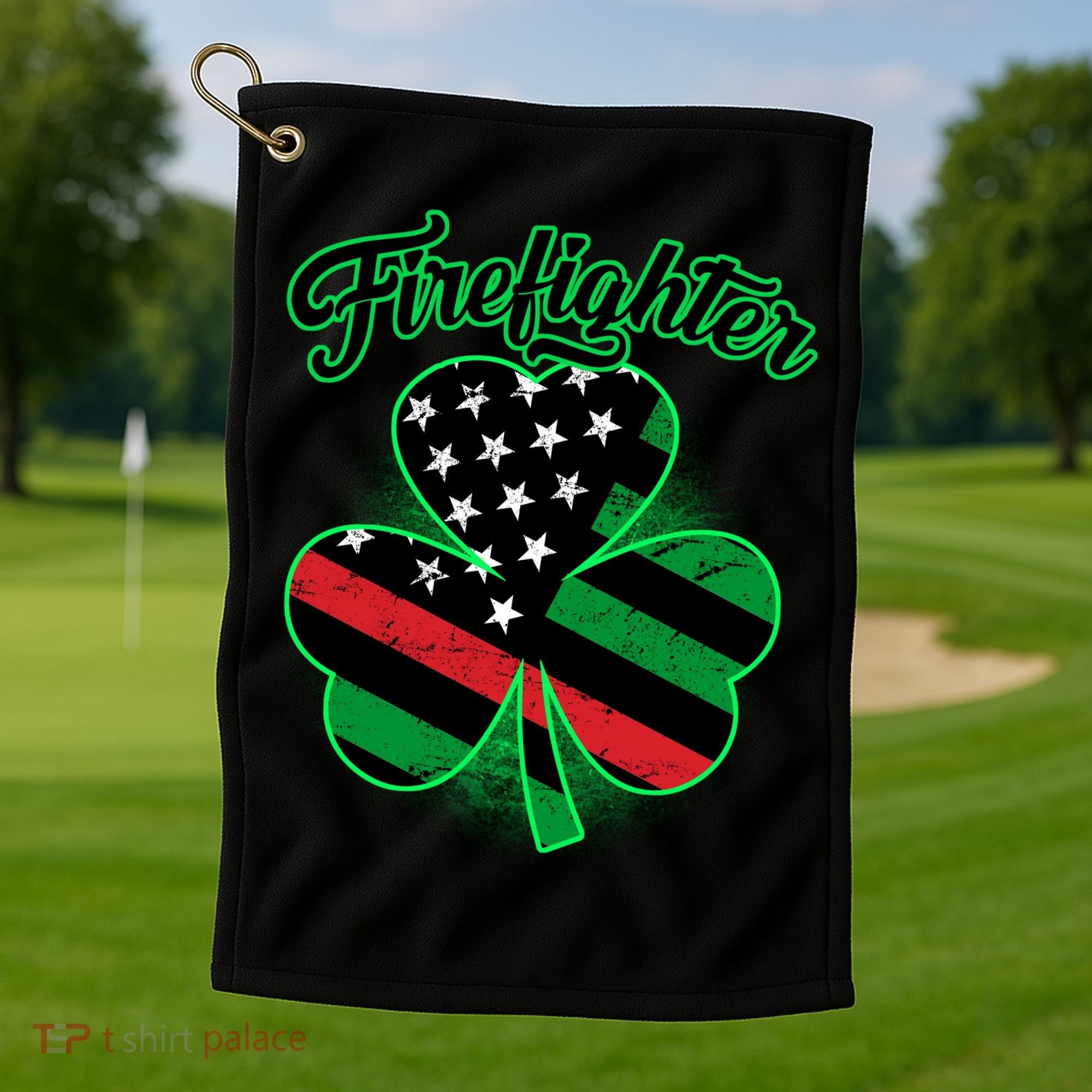 Firefighter St. Patrick's Day Red Line Clover Golf Towel