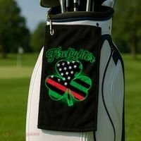 Firefighter St. Patrick's Day Red Line Clover Golf Towel thumb 2