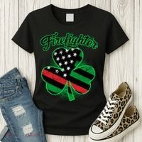 Firefighter St. Patrick's Day Red Line Clover Women's T-Shirt thumb 3