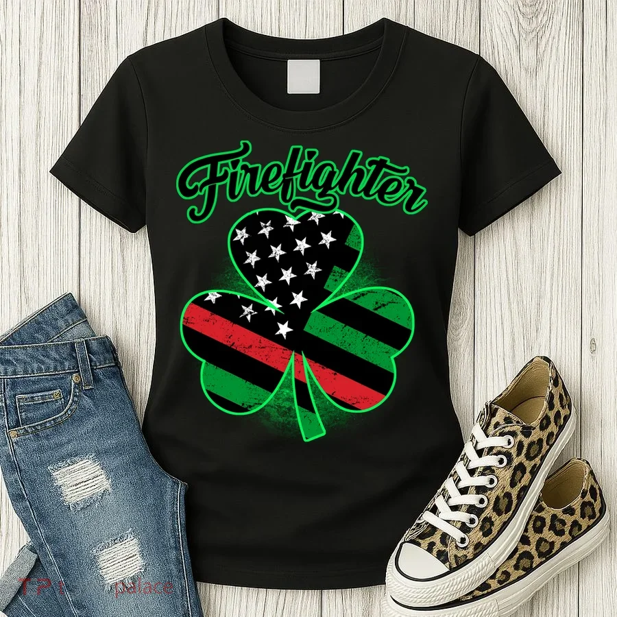 Firefighter St. Patrick's Day Red Line Clover Women's T-Shirt