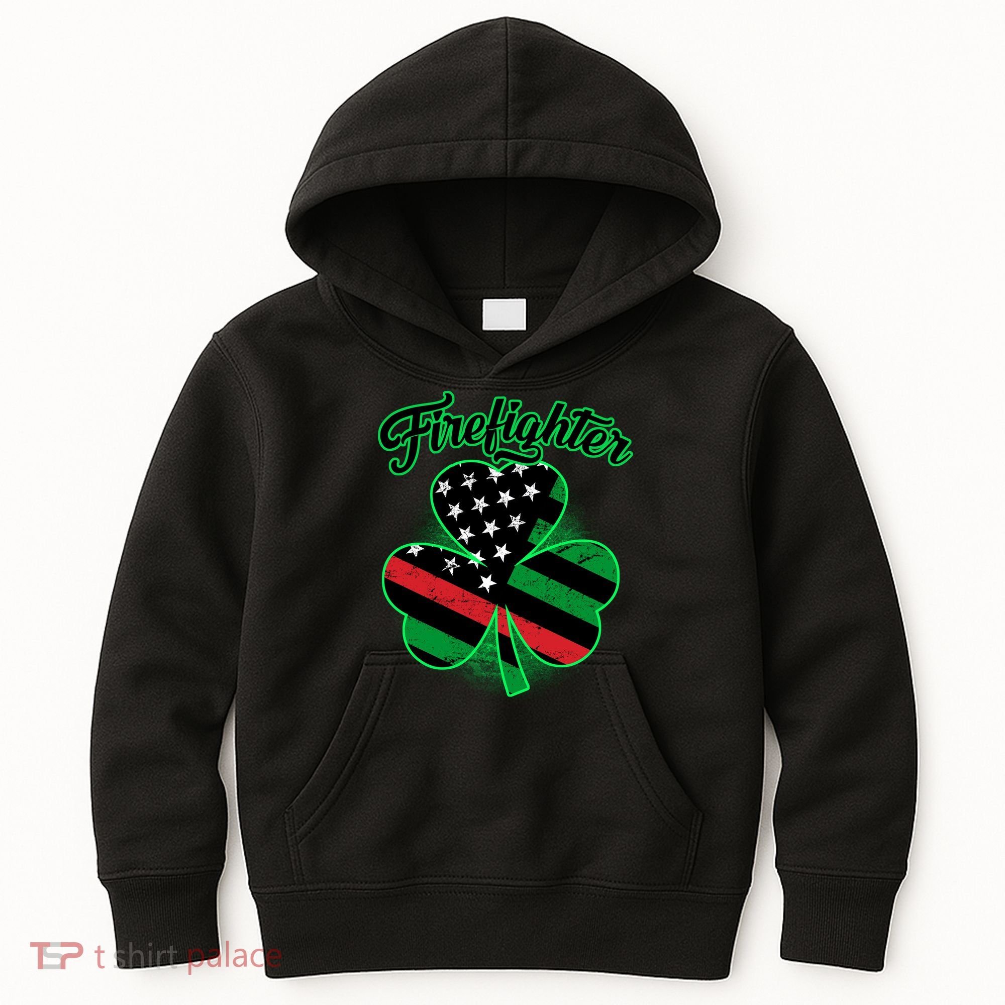 Firefighter St. Patrick's Day Red Line Clover Kids Hoodie