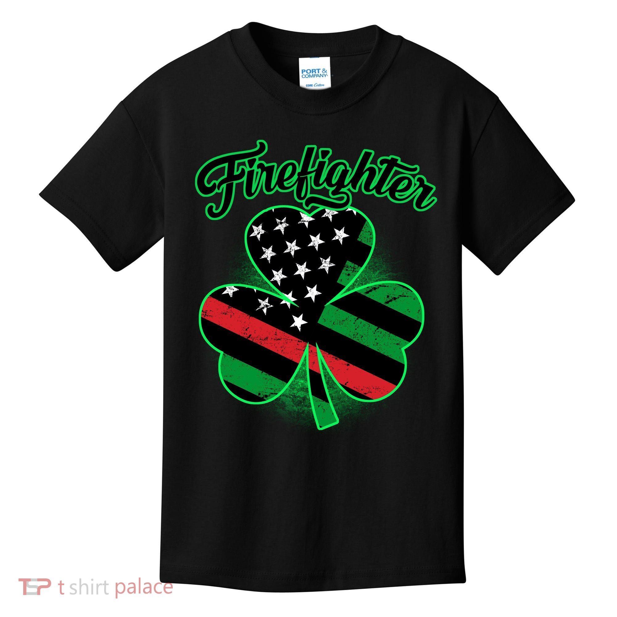 Firefighter St. Patrick's Day Red Line Clover Kids T-Shirt