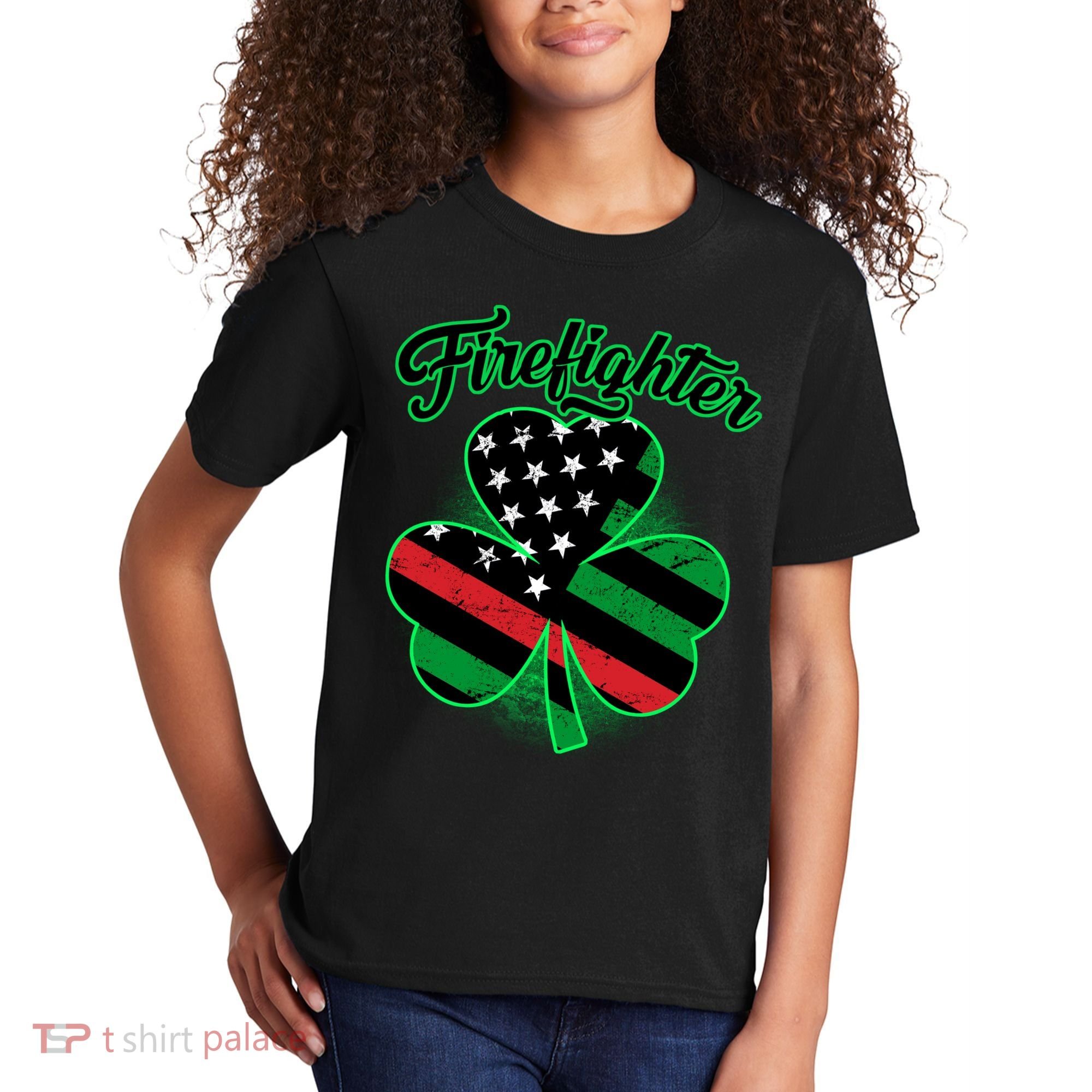 Firefighter St. Patrick's Day Red Line Clover Kids T-Shirt