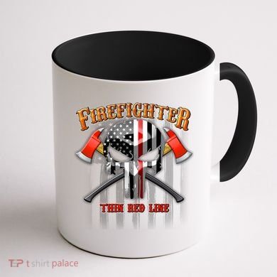 Firefighter Thin Red Line Flag Skull Coffee Mug back