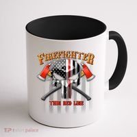Firefighter Thin Red Line Flag Skull Coffee Mug thumb 1