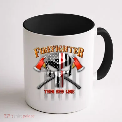 Firefighter Thin Red Line Flag Skull Coffee Mug back