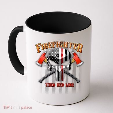 Firefighter Thin Red Line Flag Skull Coffee Mug
