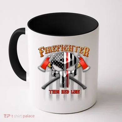 Firefighter Thin Red Line Flag Skull Coffee Mug