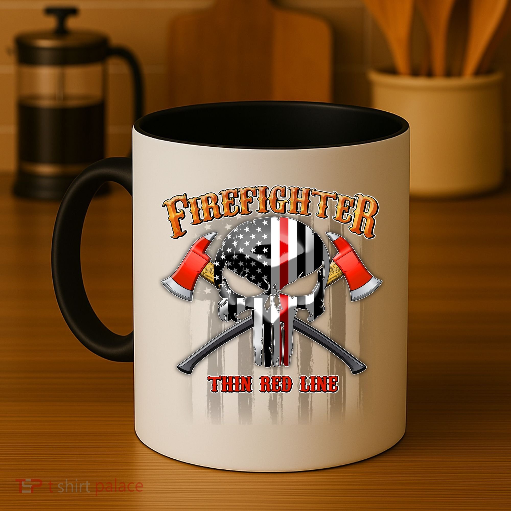 Firefighter Thin Red Line Flag Skull Coffee Mug